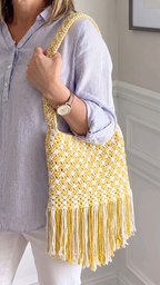 Sunshine Yellow Macrame Shoulder Bag | Two-Tone Boho Fringe Bag