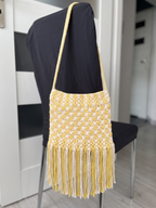 Sunshine Yellow Macrame Shoulder Bag | Two-Tone Boho Fringe Bag