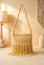 Sunshine Yellow Macrame Shoulder Bag | Two-Tone Boho Fringe Bag