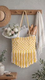 Sunshine Yellow Macrame Shoulder Bag | Two-Tone Boho Fringe Bag