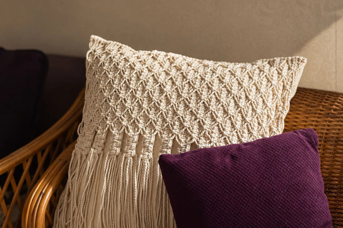 Ivory Macramé Fringe Cushion Cover
