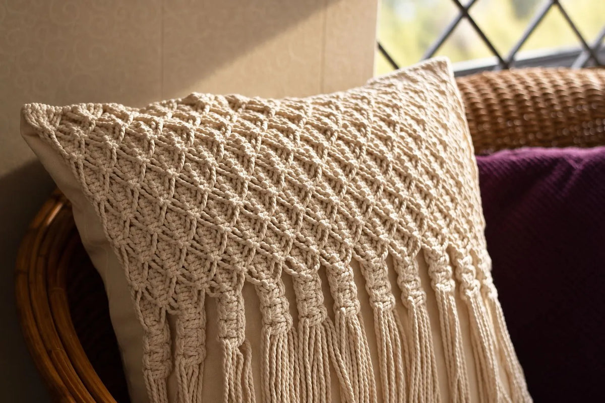 Ivory Macramé Fringe Cushion Cover