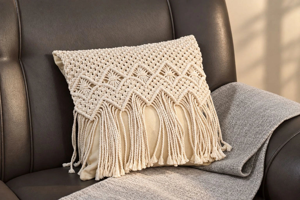 Scalloped Macramé Tassel Cushion Cover