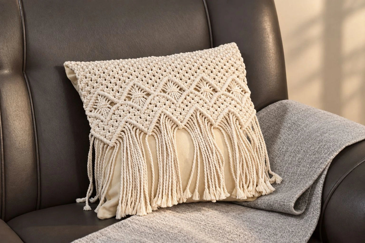 Scalloped Macramé Tassel Cushion Cover