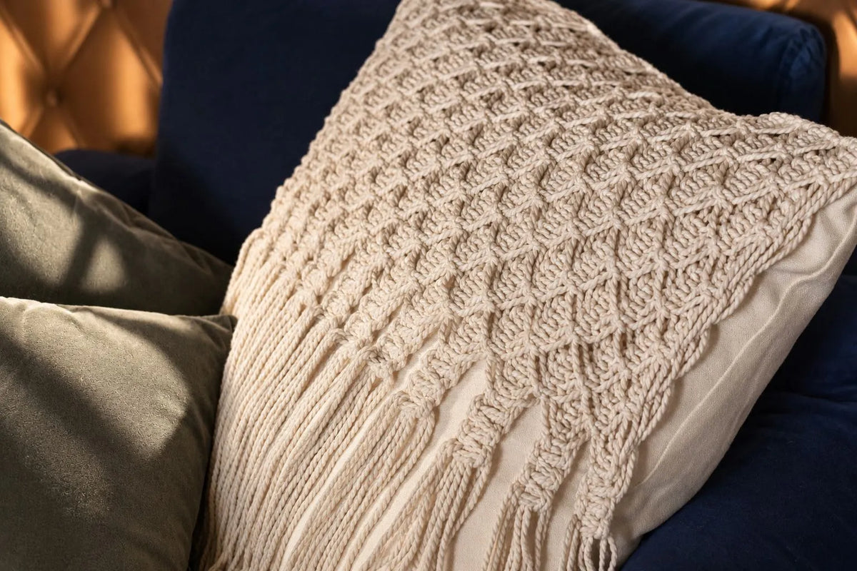 Ivory Macramé Fringe Cushion Cover