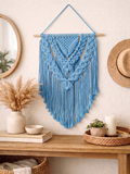 Turquoise Macrame Wall Hanging | Boho Tapestry on Wooden Dowel