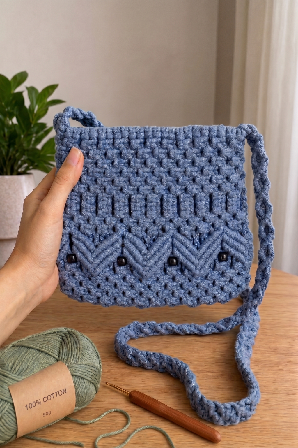 Royal Blue Macrame Crossbody | Beaded Chevron Boho Bag