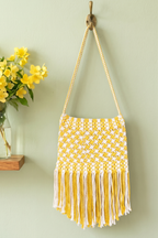 Sunshine Yellow Macrame Shoulder Bag | Two-Tone Boho Fringe Bag