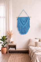 Turquoise Macrame Wall Hanging | Boho Tapestry on Wooden Dowel