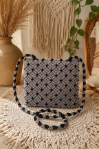 Grey Macrame Crossbody Bag | Diamond Pattern Handwoven Bag
