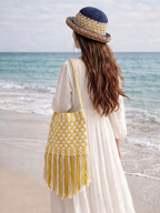 Sunshine Yellow Macrame Shoulder Bag | Two-Tone Boho Fringe Bag