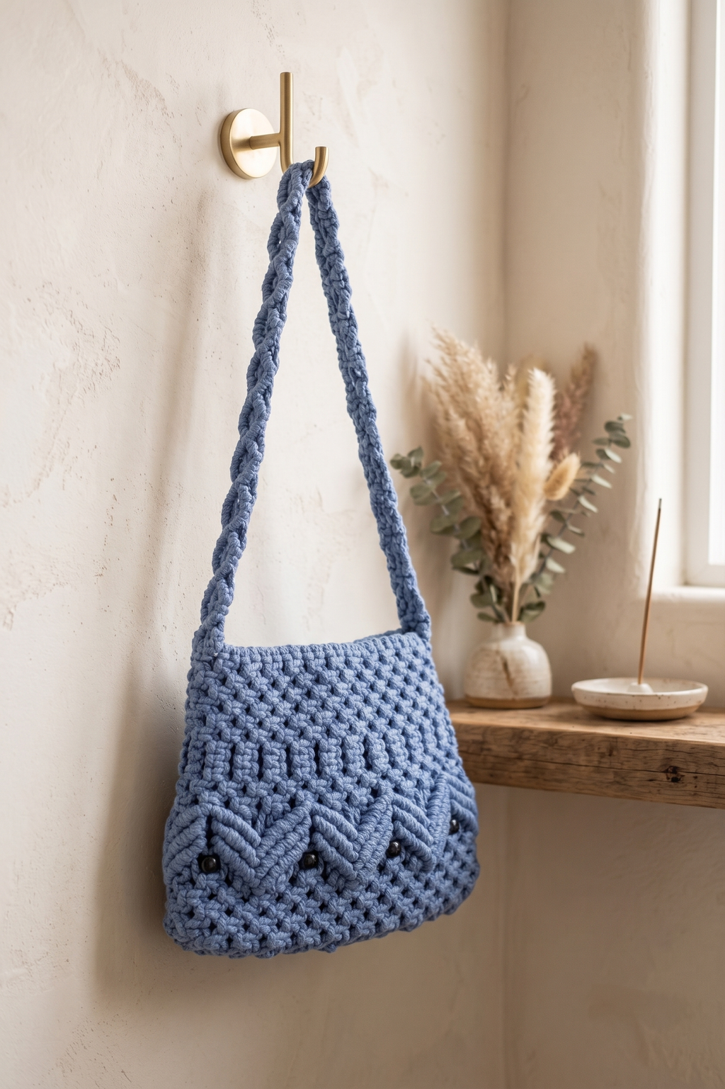 Royal Blue Macrame Crossbody | Beaded Chevron Boho Bag