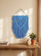 Turquoise Macrame Wall Hanging | Boho Tapestry on Wooden Dowel