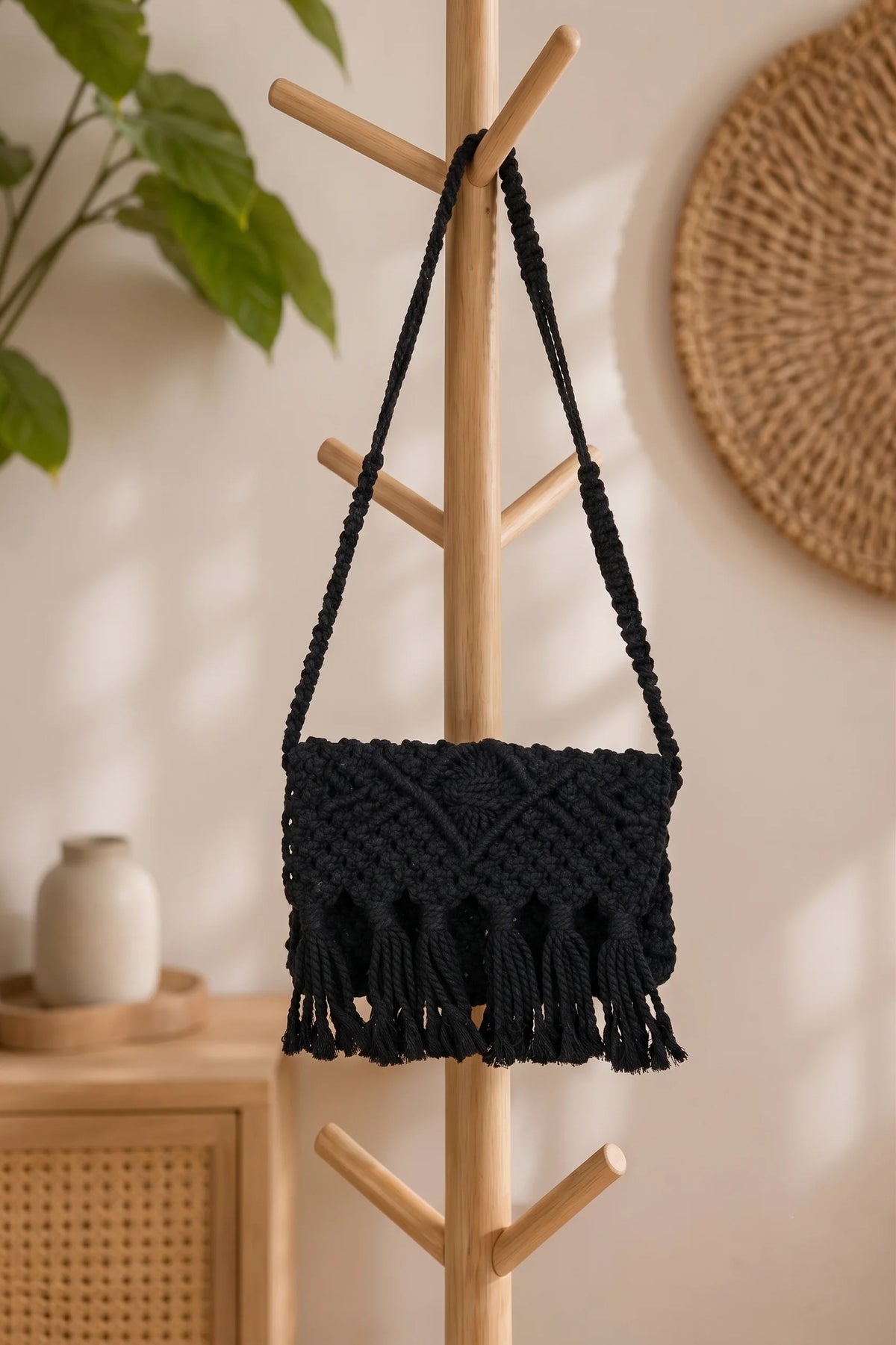Black Macramé Crossbody Bag
