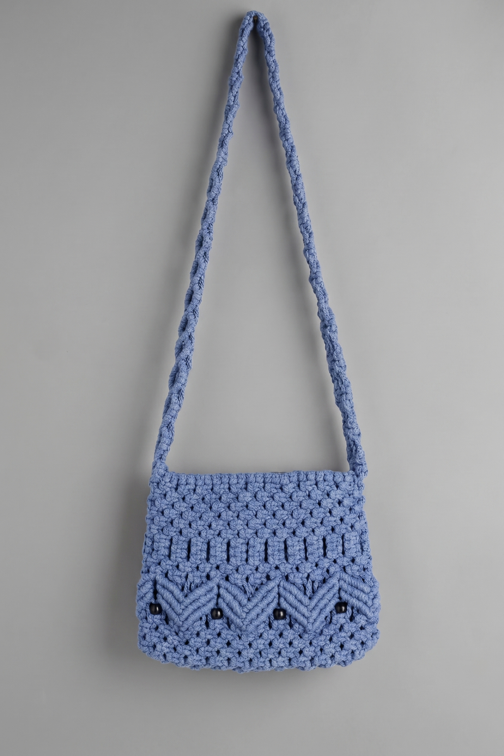 Royal Blue Macrame Crossbody | Beaded Chevron Boho Bag
