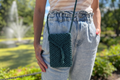 Teal Macrame Phone Bag | Handwoven Mini Crossbody with Leaf Detail