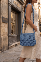 Royal Blue Macrame Crossbody | Beaded Chevron Boho Bag