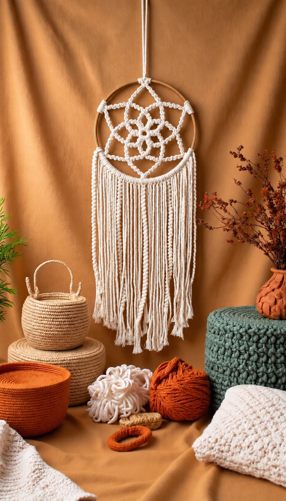 Macrame Dreamcatcher Wall Hanging | Floral Mandala Hoop Decor