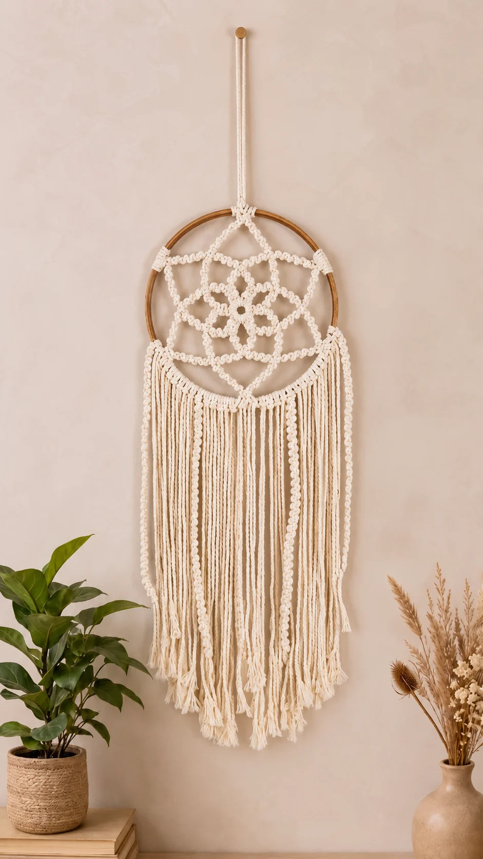 Macrame Dreamcatcher Wall Hanging | Floral Mandala Hoop Decor